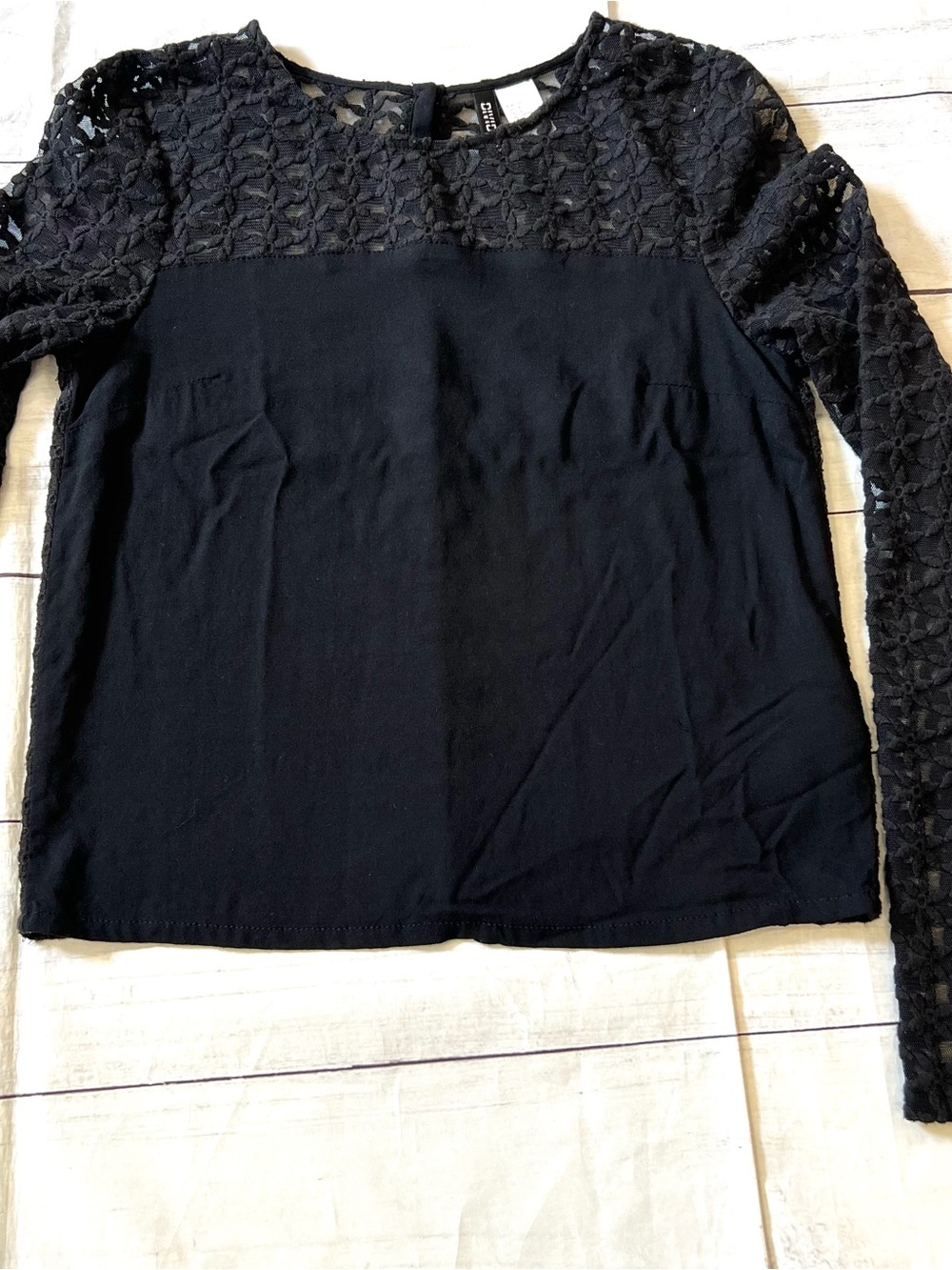 H&M Black Lace Yoke Long Sleeve Top